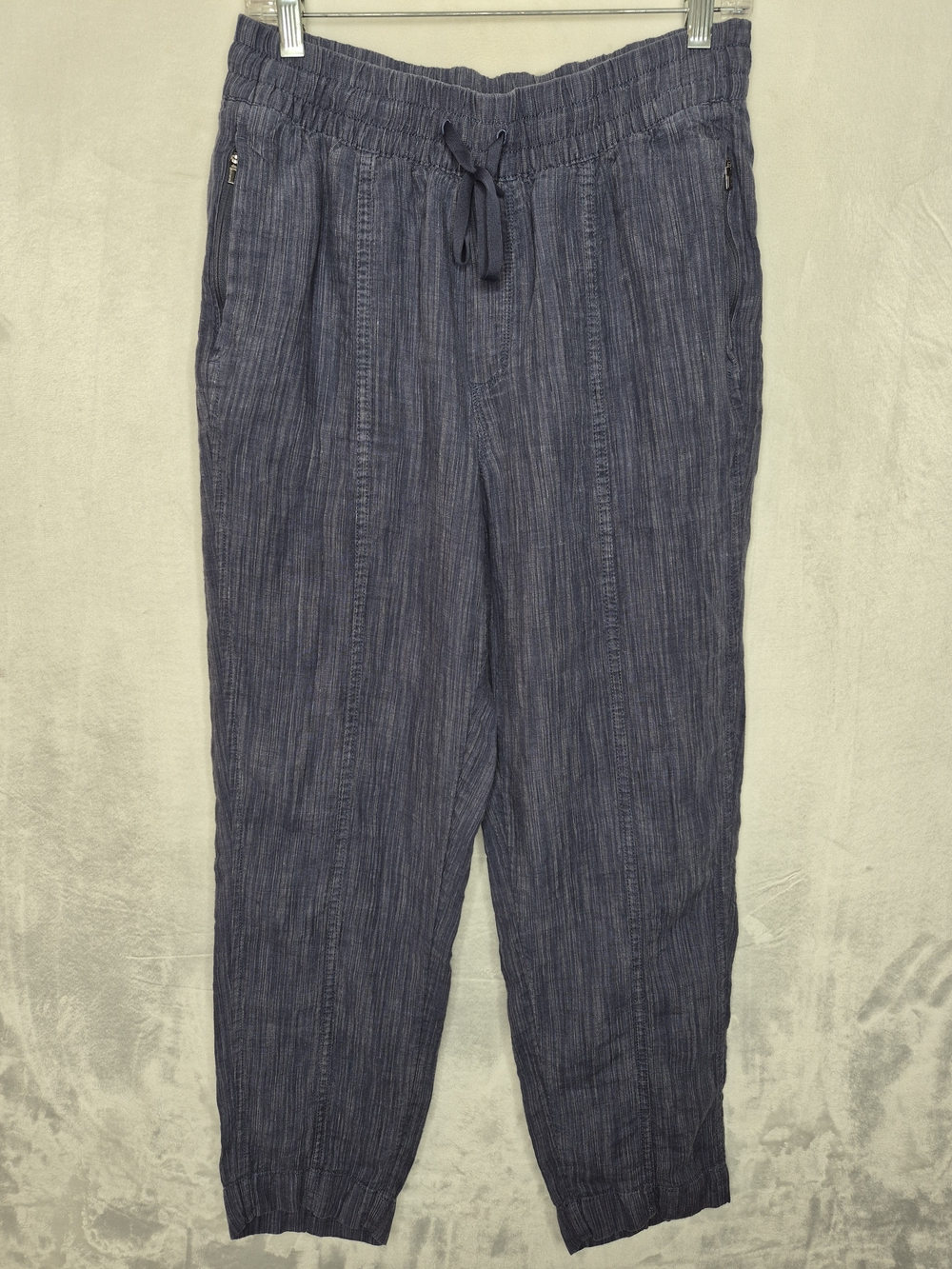 Athleta 100% Linen Drawstring Jogger Pants Chambray Indigo Blue Womens Size Smal
